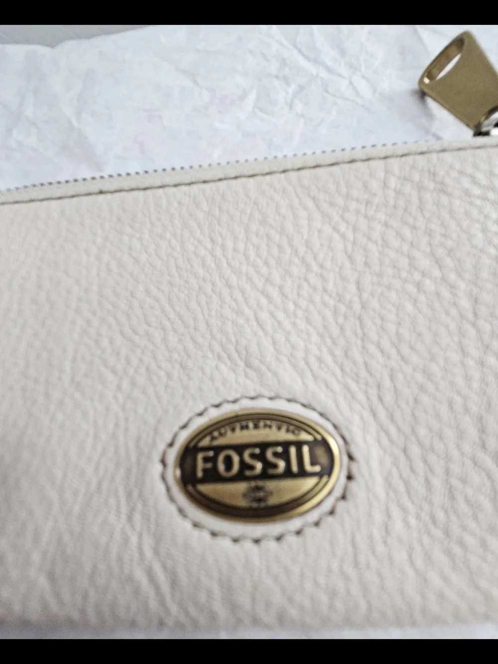 Fossil Pebbled Leather Mini Wallet Coin Purse Gold Tone Hardware